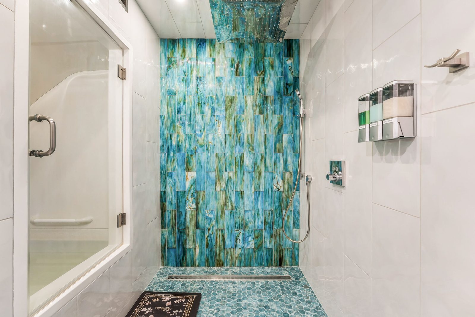 Salt room glass-tile shower wall