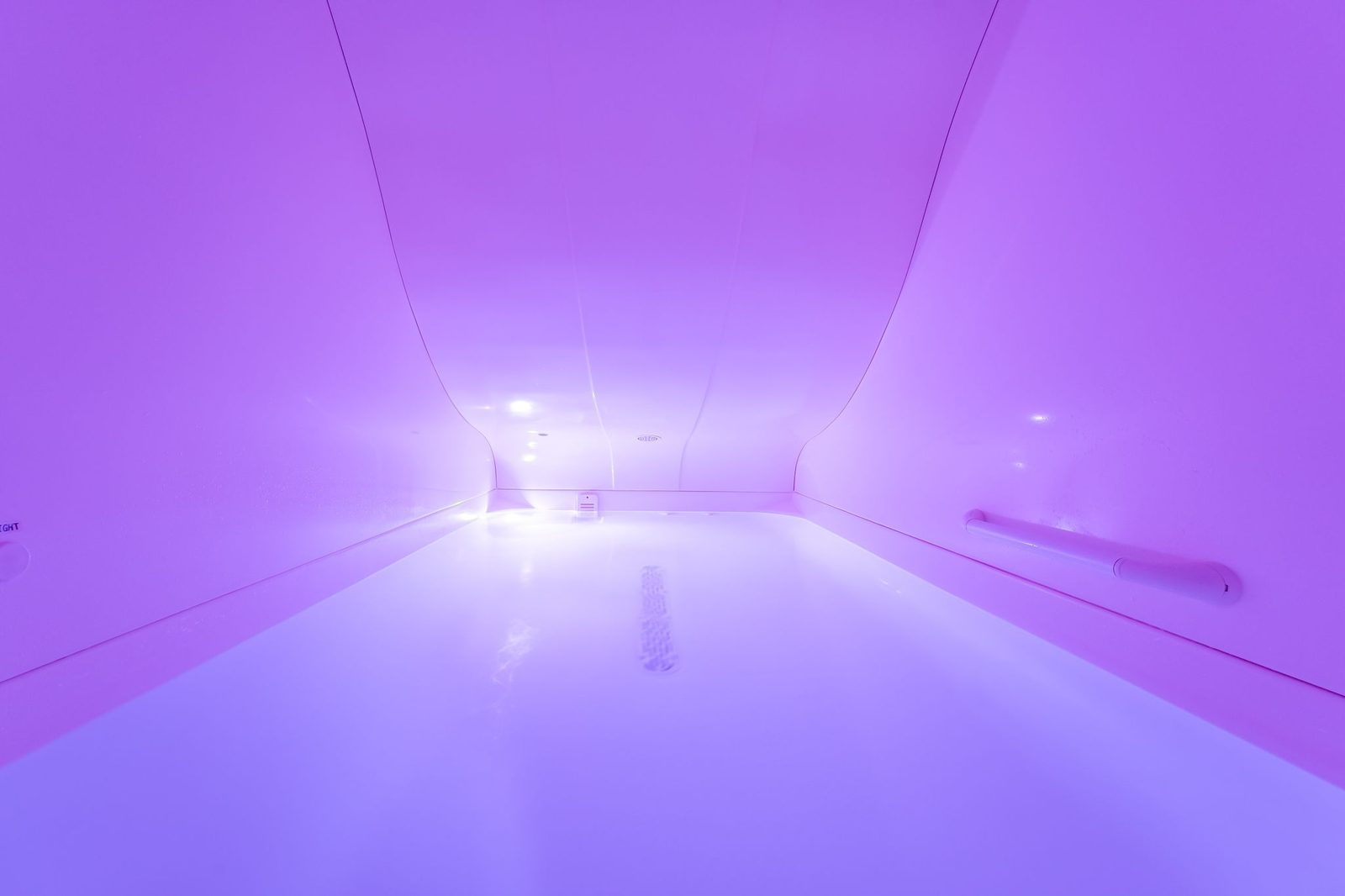 Float pod interior with purple light