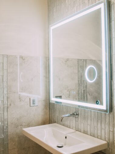 A mirror that glows up and a sink