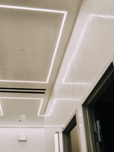 The light fixtures and celling at My Place Wellness Center